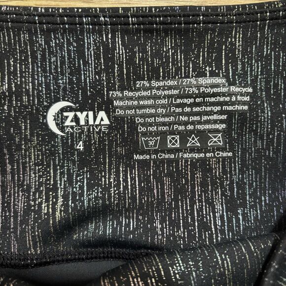 Zyia Active Women’s Size 4 Black Shimmer Leggings Mid Rise Stretch Cropped - Picture 3 of 6